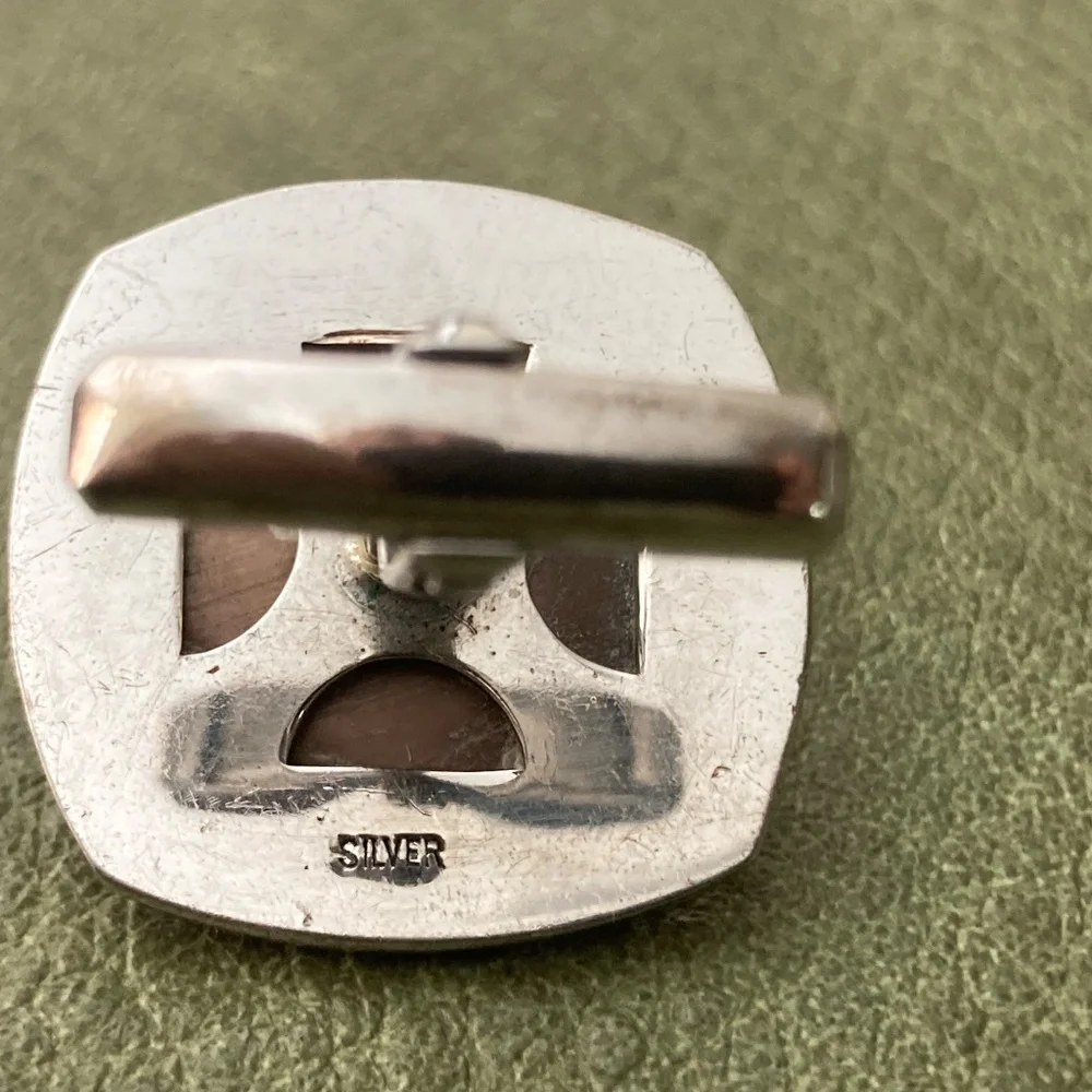 Vintage Sterling Mother of Pearl & Pearl Cufflinks + Tie Bar Set